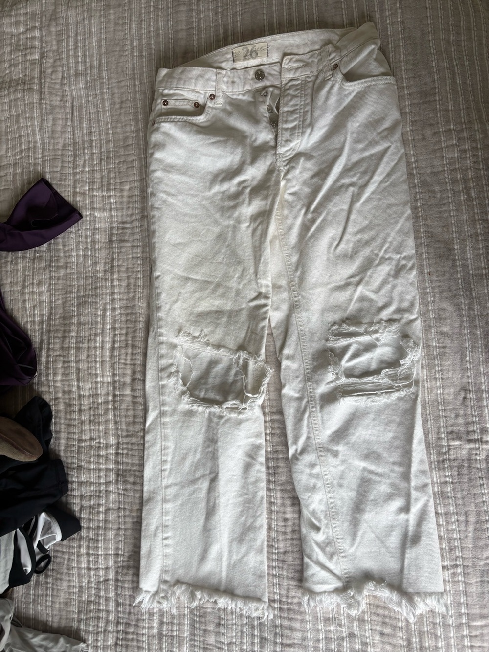 Free People White Distressed Straight Jeans